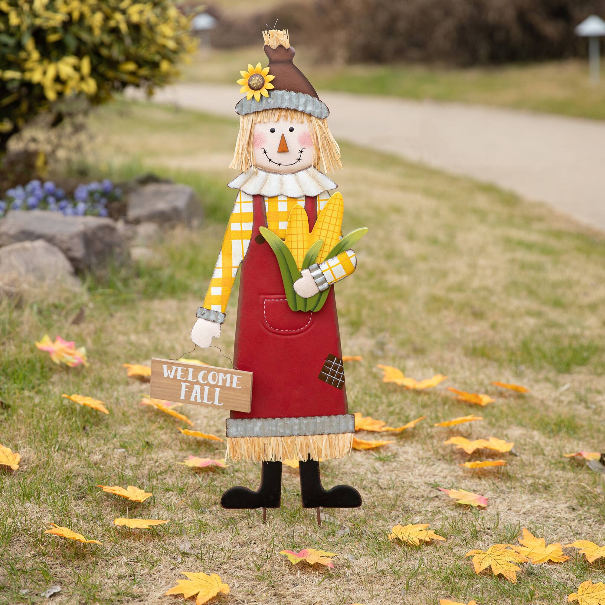 Glitzhome® 37.25" Metal Scarecrow Yard Stake/Standing/Hanging Sign